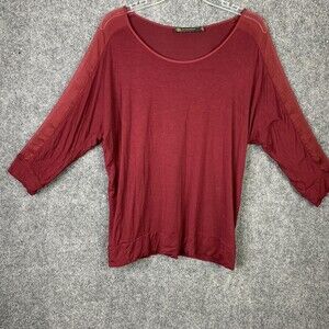 Outback Red Stretch Top Women Large 3/4 Sheer Sleeve Red